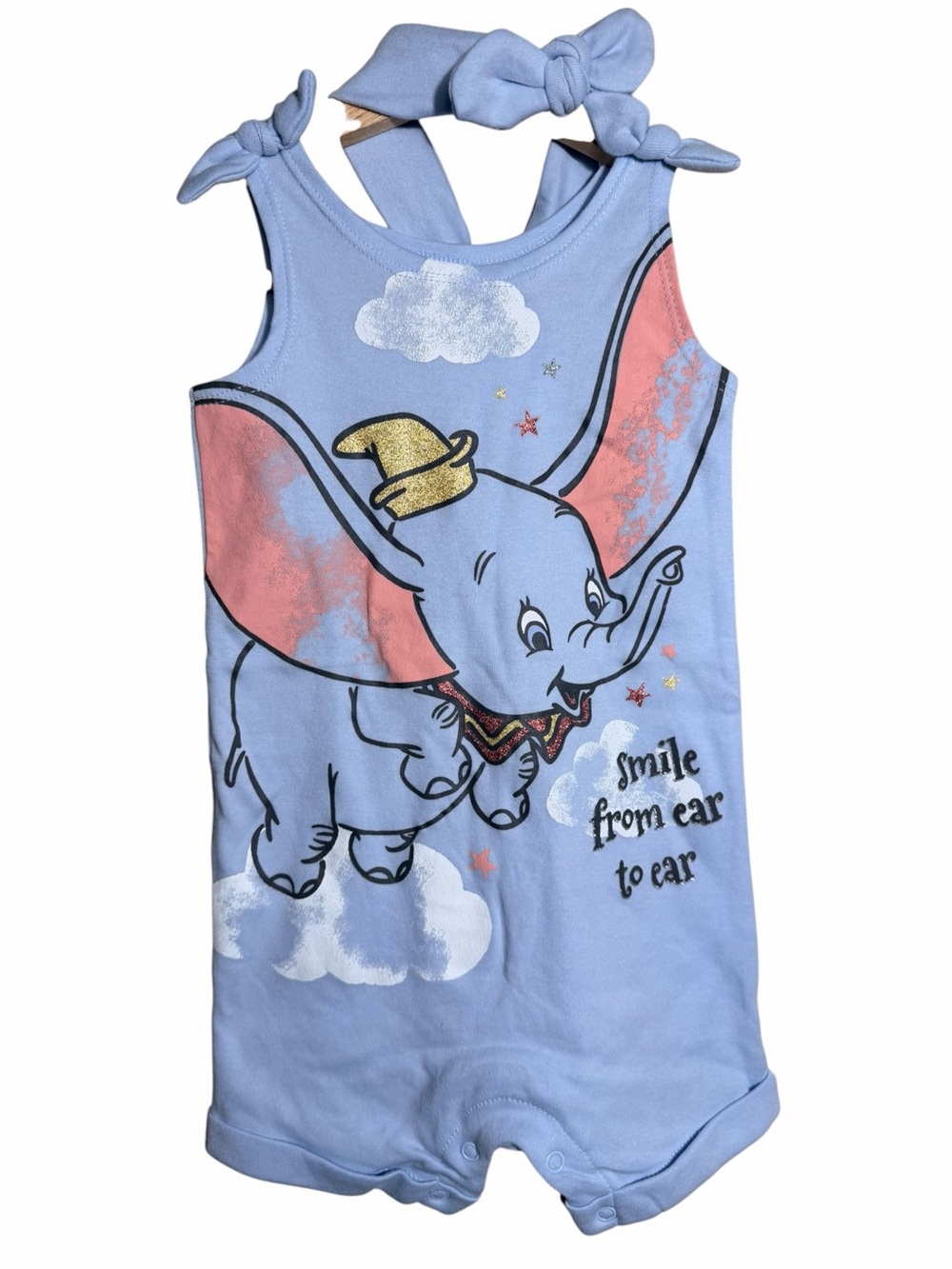 Disney Light Blue Dumbo Tank Romper Onesie with Matching Bow